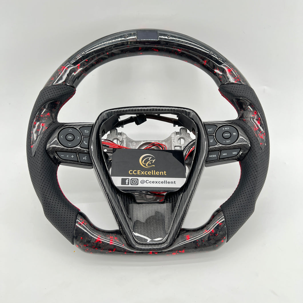 CCExcellent For Toyota 8th gen Camry SE/XSE/LE/XLE/TRD /Avalon 2018-2022 Carbon Fiber Steering Wheel With round top and flat bottom and LED