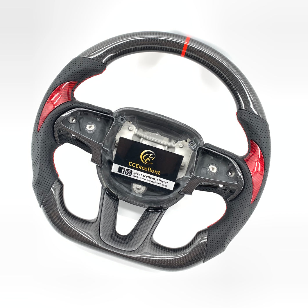 CCexcellent For 2015-2021 Dodge Challenger/hellcat/charger/durango carbon fiber steering wheel with gloss red thumbgrips