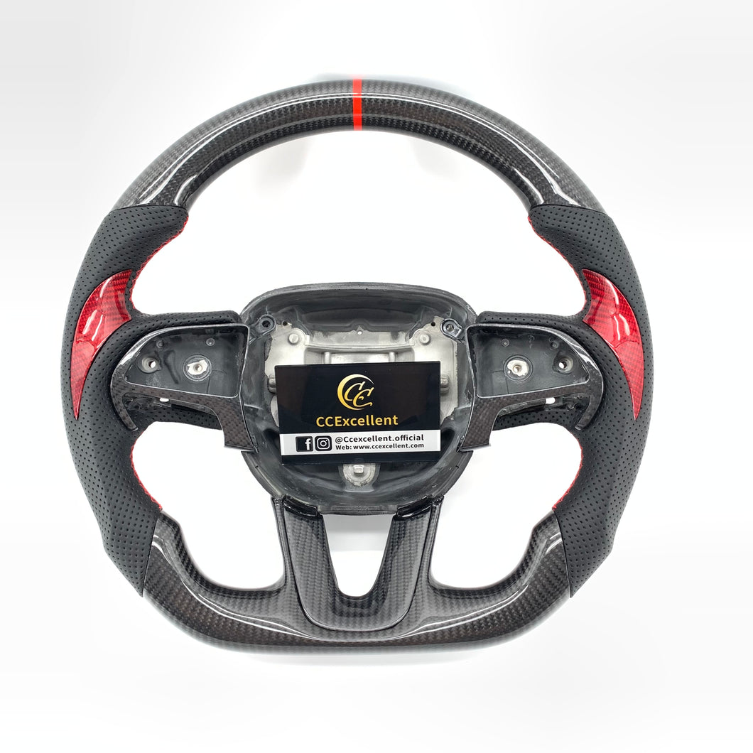 CCexcellent For 2015-2021 Dodge Challenger/hellcat/charger/durango carbon fiber steering wheel with red stripe line