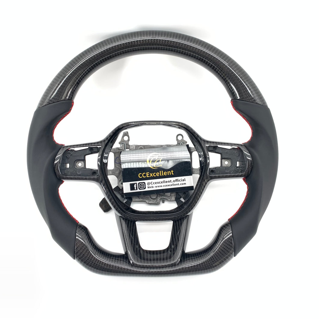 CCexcellent For 11th Gen/2022-2023 Honda Civic carbon fiber steering wheel with smooth leather