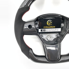 Load image into Gallery viewer, CCexcellent For 2017-2021 Tesla Model 3/Model Y Carbon Fiber Steering Wheel with black alcantara and red stripe line
