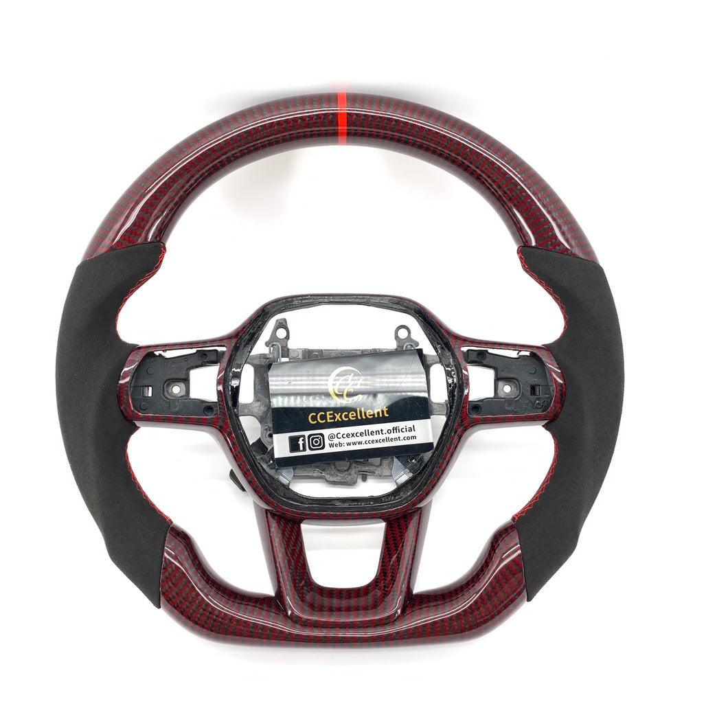 CCexcellent For 11th Gen/2022-2023 Honda Civic carbon fiber steering wheel with alcantara sides