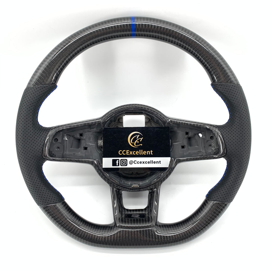 CCexcellent For 2015/2016/2017/2018/2019 Volkswagen MK7/MK7R/MK7GTI//GOLF MK7/GOLF7GIT carbon fiber steering wheel with blue stripe