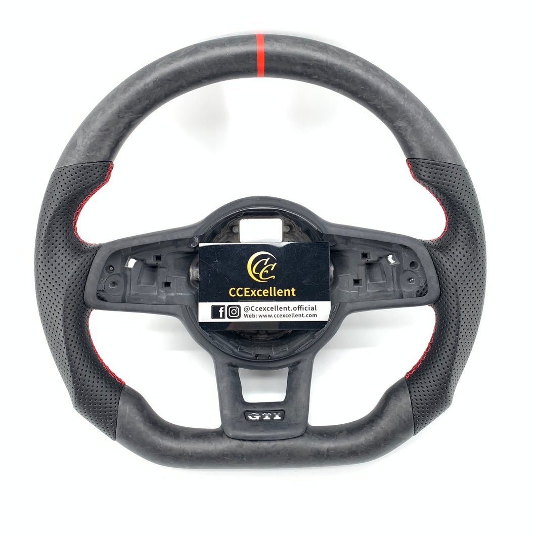 CCexcellent For 2015/2016/2017/2018/2019 Volkswagen MK7/MK7R/MK7GTI//GOLF MK7/GOLF7GIT carbon fiber steering wheel with red stitching