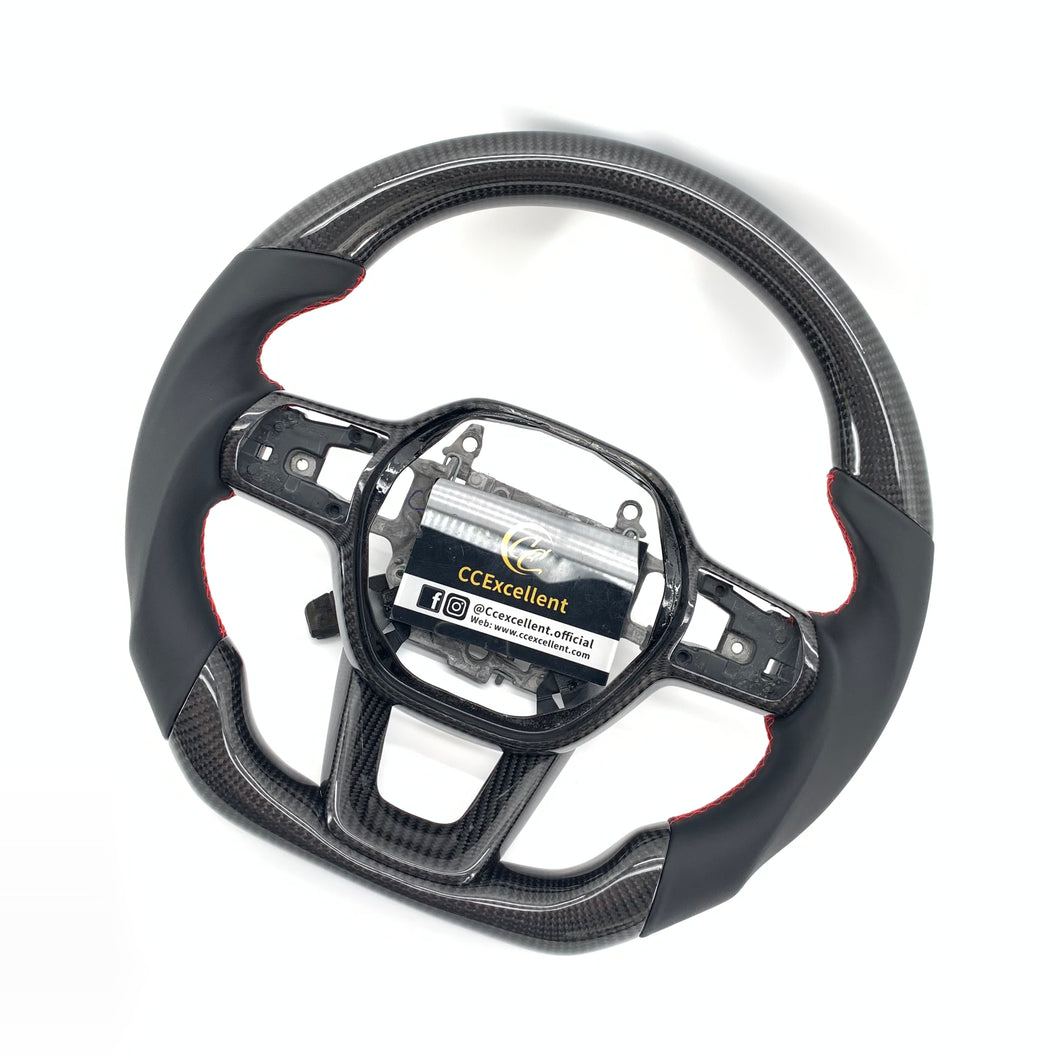 CCexcellent For 11th Gen/2022-2023 Honda Civic carbon fiber steering wheel with red stitching