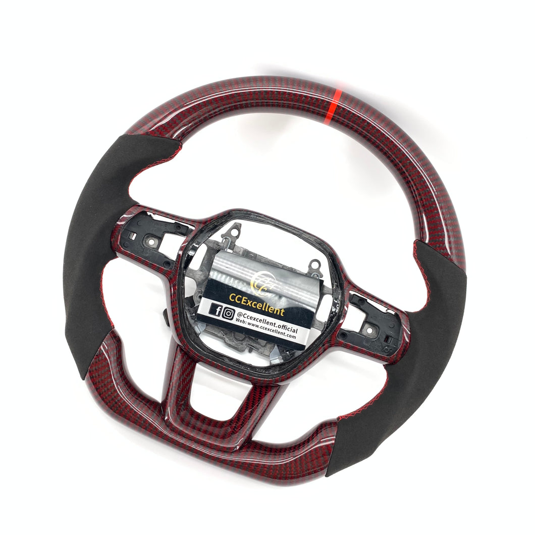 CCexcellent For 11th Gen/2022-2023 Honda Civic carbon fiber steering wheel with red stitching