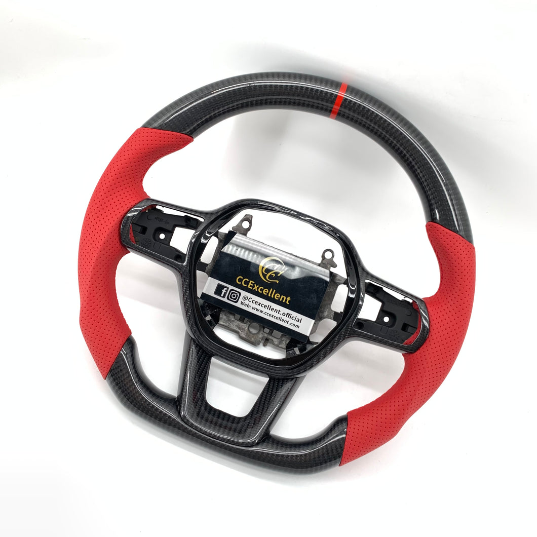 CCexcellent For 11th Gen/2022-2023 Honda Civic carbon fiber steering wheel with red stripe