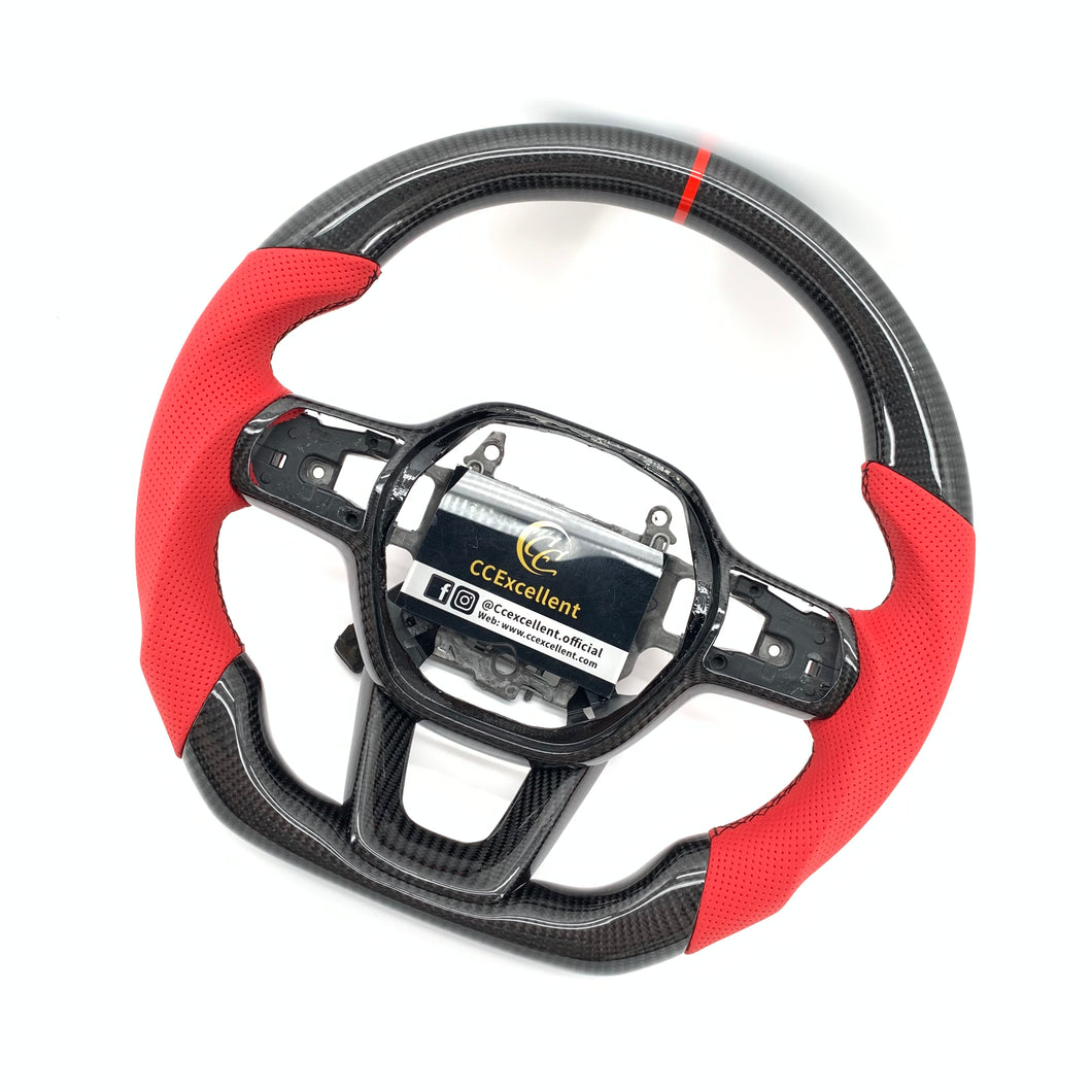 CCexcellent For 11th Gen/2022-2023 Honda Civic carbon fiber steering wheel with red stripe