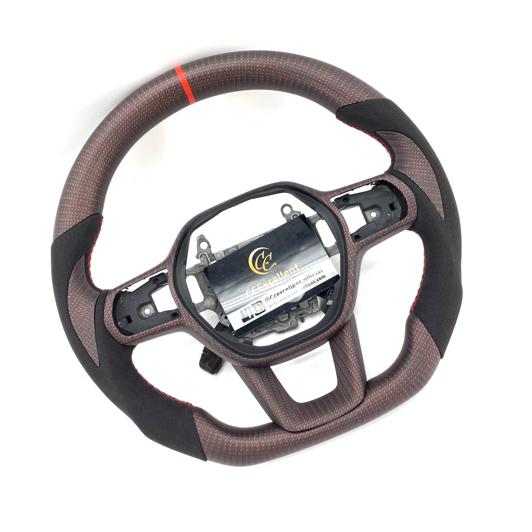 CCexcellent For 11th Gen/2022-2023 Honda Civic carbon fiber steering wheel with matte red wire carbon fiber thumbgrips