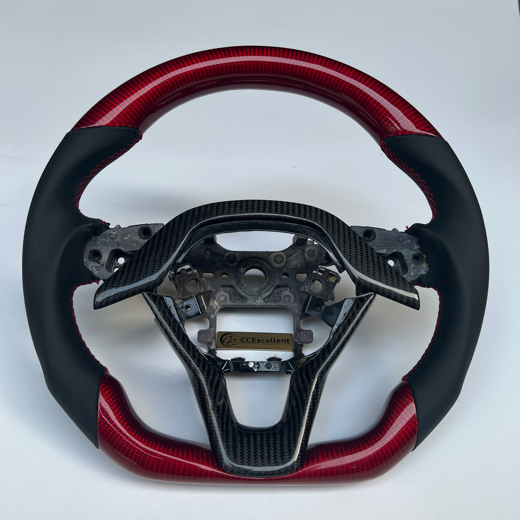 CCExcellent For Honda 10th gen Accord EXL/EX/LX/Honda Insight 2018-2022 Carbon Fiber Steering Wheel with red carbon fiber at top and bottom