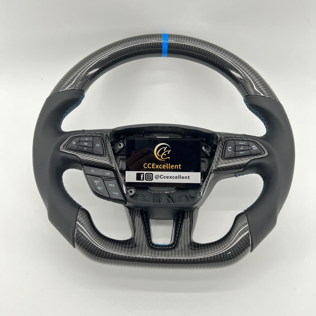 CCExcellent For Ford Focus MK3 RS/ST /EcoSport/Escape/Kuga/C-MAX 2015-2020 Carbon Fiber Steering Wheel With gloss black carbon fiber