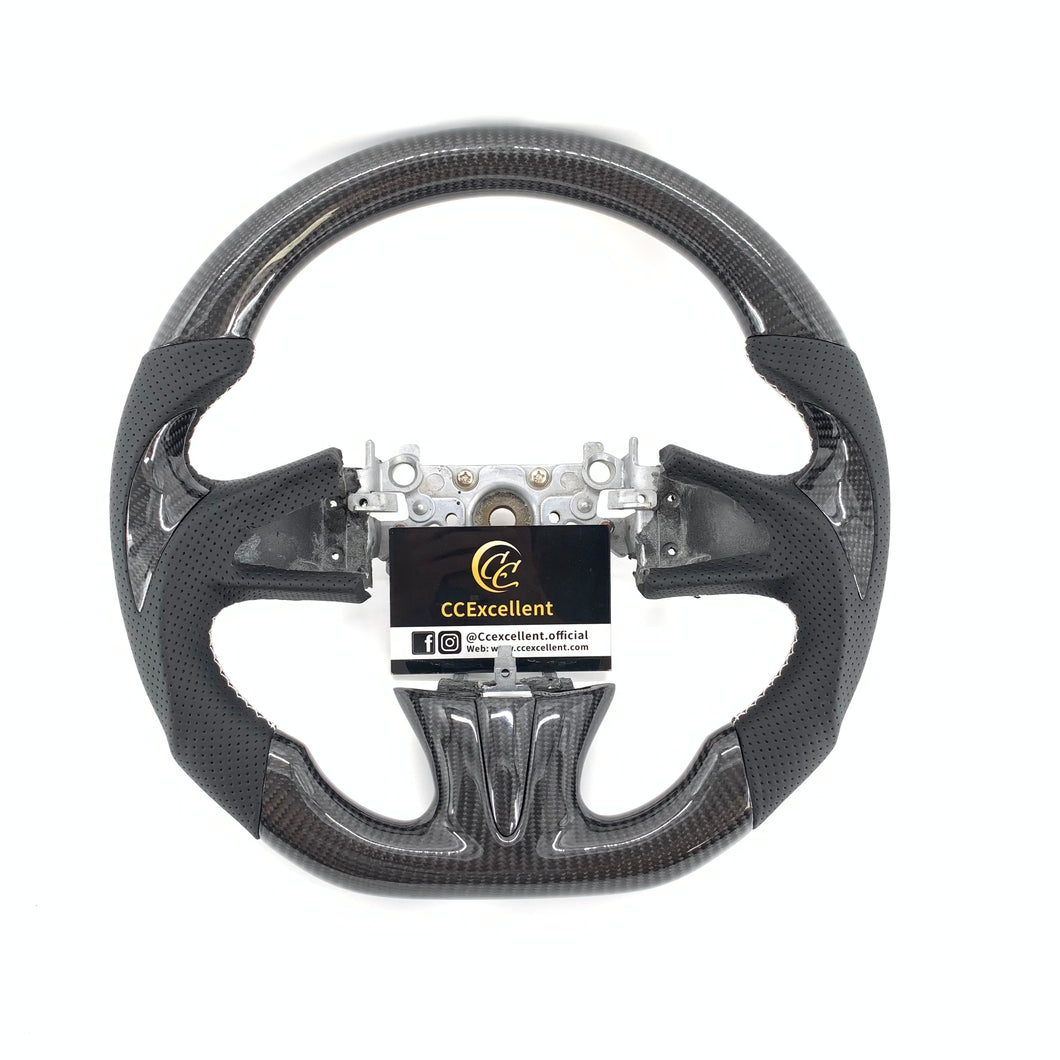 CCexcellent for Infiniti Q50 2014 2015 2016 2017carbon fiber steering wheel with white stitching