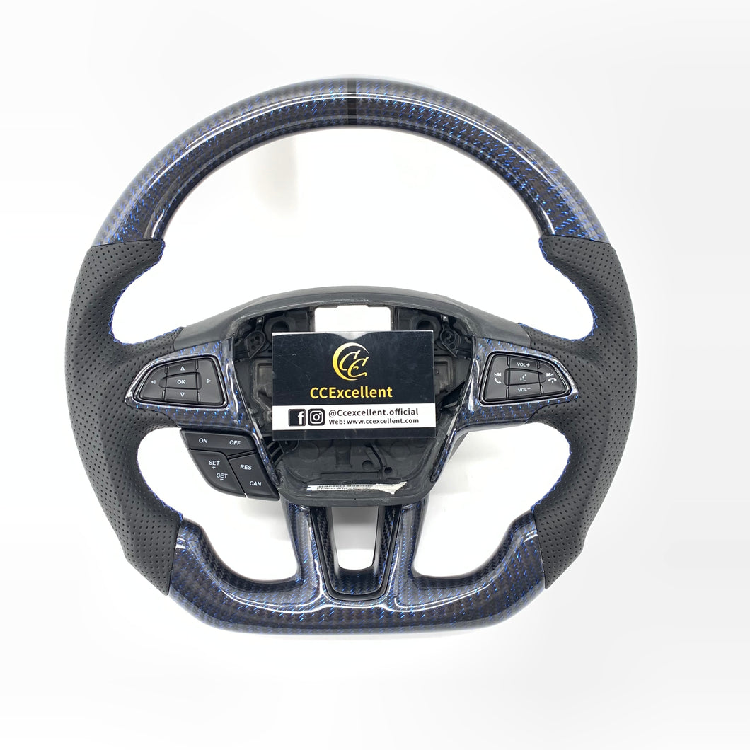 CCExcellent For Ford Focus MK3 RS/ST /EcoSport/Escape/Kuga/C-MAX 2015-2020 Carbon Fiber Steering Wheel With black stripe line