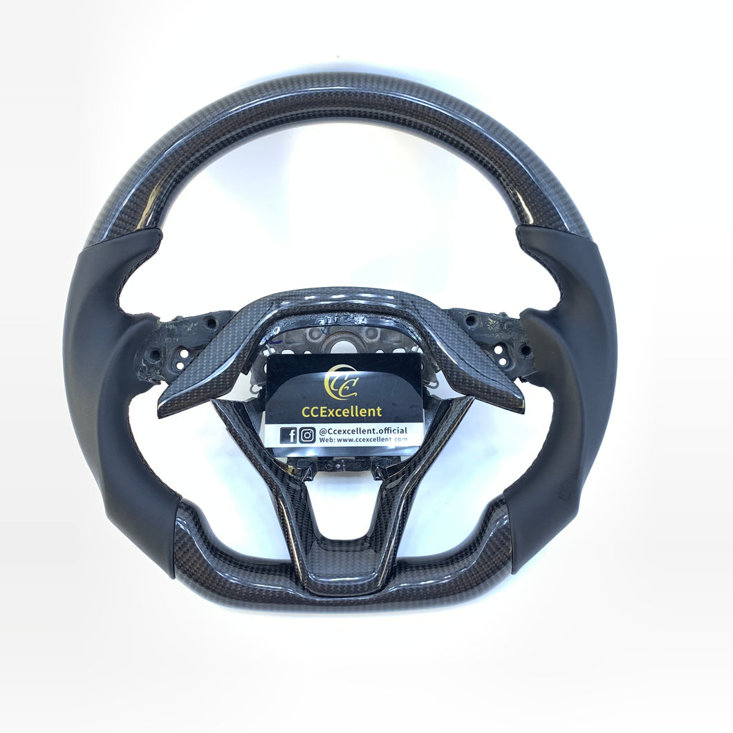 CCexcellent for Honda Insight 2019 2020 2021 carbon fiber steering wheel with black smooth leather