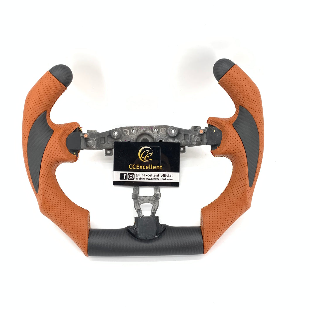 CCexcellent For Nissan Note (UK) Carbon Fiber Steering Wheel With cut top and flat bottom and brown perforated leather