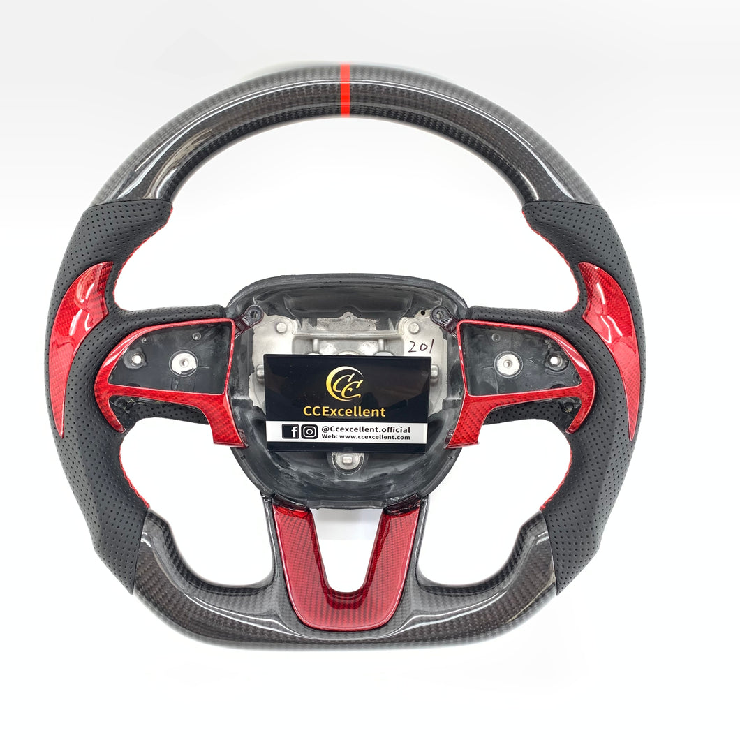 CCexcellent For 2015-2021 Dodge Challenger/hellcat/charger/durango carbon fiber steering wheel with red buttons trim