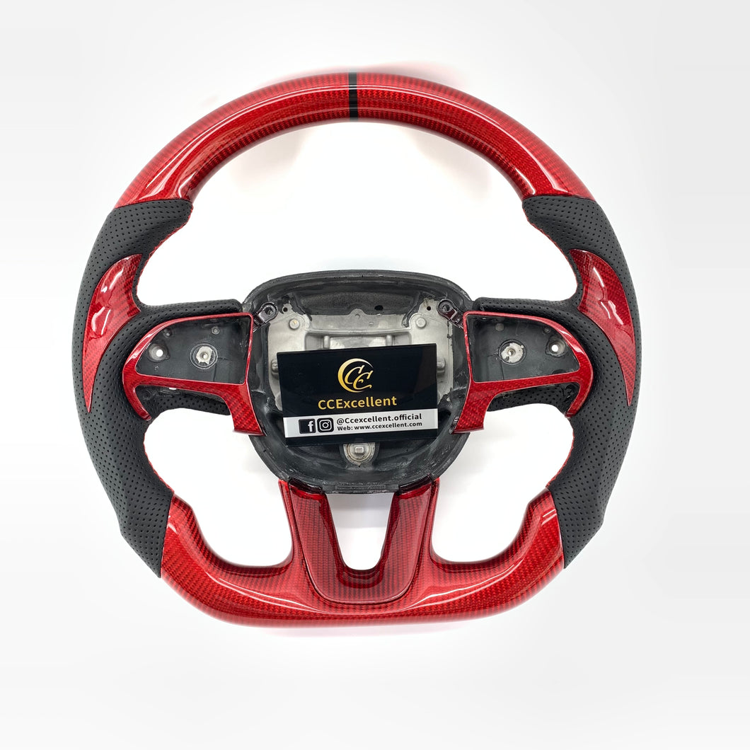 CCexcellent For 2015-2021 Dodge Challenger/hellcat/charger/durango carbon fiber steering wheel with red gloss carbon fiber