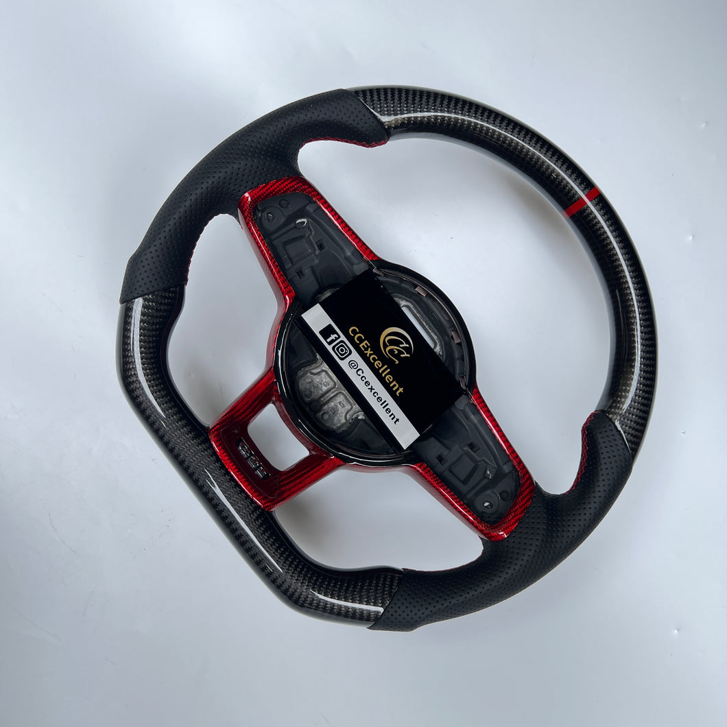 CCexcellent For 2015/2016/2017/2018/2019 Volkswagen MK7/MK7R/MK7GTI//GOLF MK7/GOLF7GIT carbon fiber steering wheel with red stitching