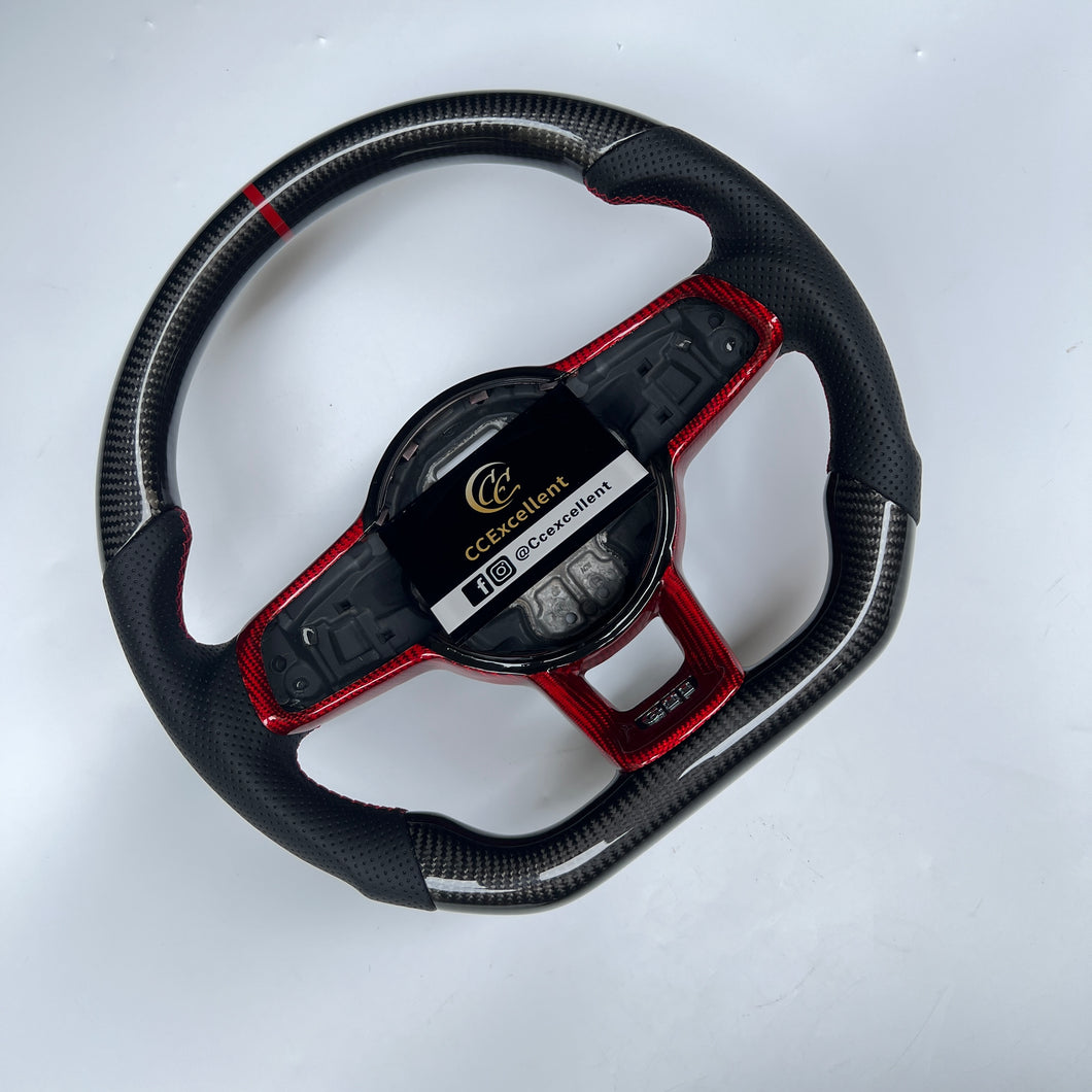 CCexcellent For 2015/2016/2017/2018/2019 Volkswagen MK7/MK7R/MK7GTI//GOLF MK7/GOLF7GIT carbon fiber steering wheel with red stripe