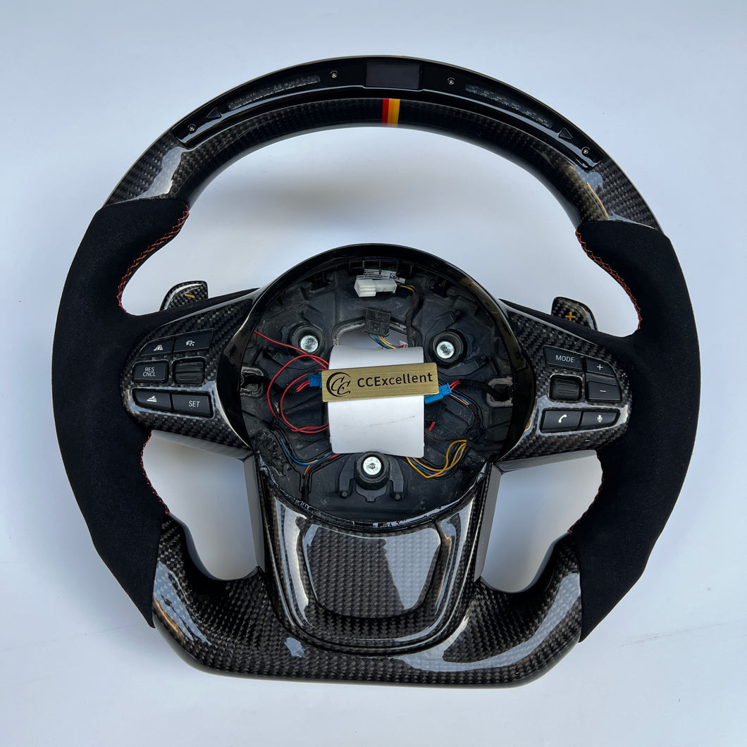 CCexcellent For Toyota Supra A90 carbon fiber steering wheel with gloss black forged carbon fiber with top&bottom&trim