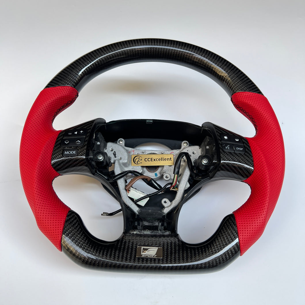 CCExcellent for Lexus IS250 /300 /350 2006-2013 carbon fiber steering wheel with red perforated leather