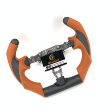 Load image into Gallery viewer, CCexcellent For Nissan Z34 Carbon Fiber Steering Wheel With brown perforated leather and cut top and flat bottom
