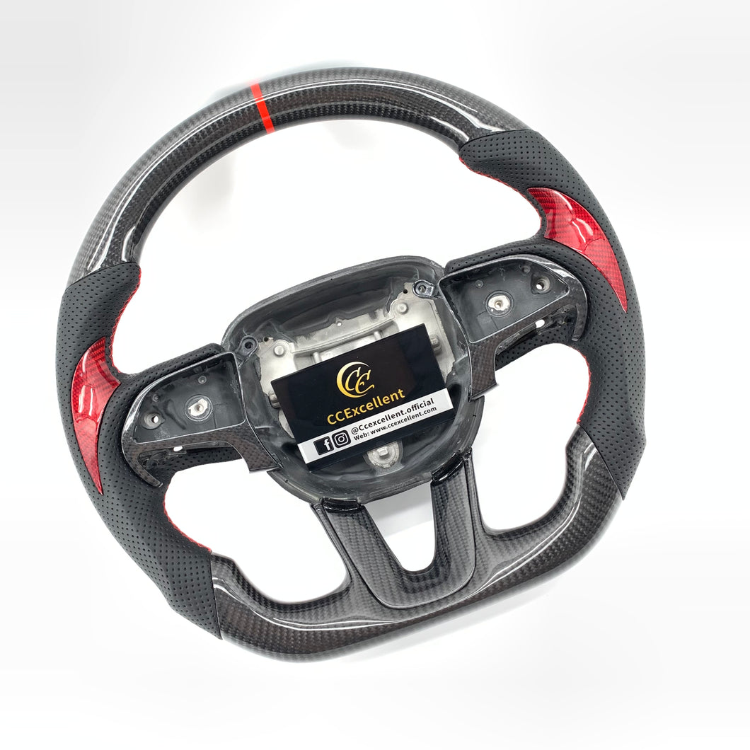 CCexcellent For 2015-2021 Dodge Challenger/hellcat/charger/durango carbon fiber steering wheel with red stitching