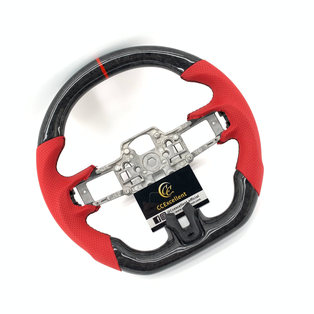 CCExcellent For Ford Mustang/SHELBY/GT350R/GENUINE 2018-2022 Carbon Fiber Steering Wheel with red strip line