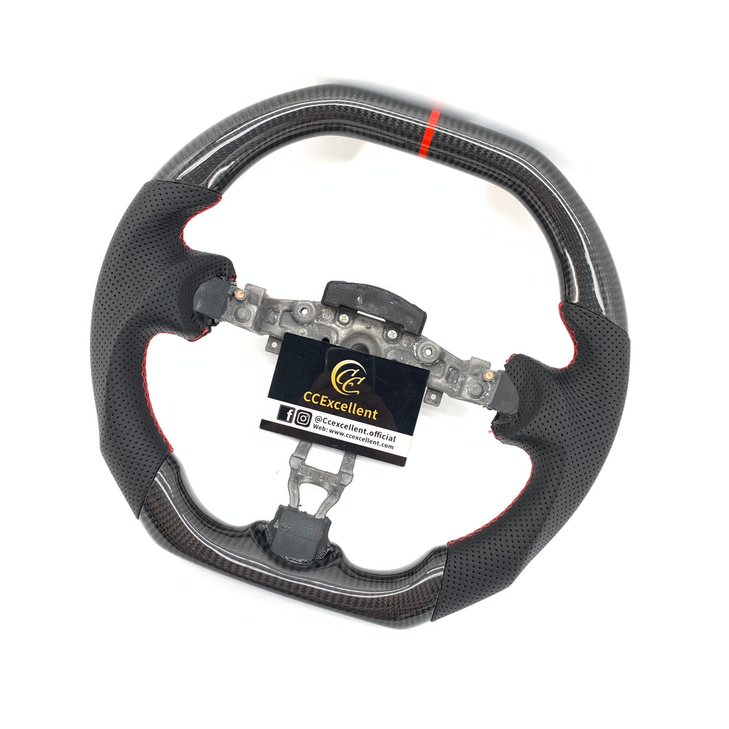 CCexcellent For Nissan Z34 Carbon Fiber Steering Wheel With black perforated leather and red stripe line