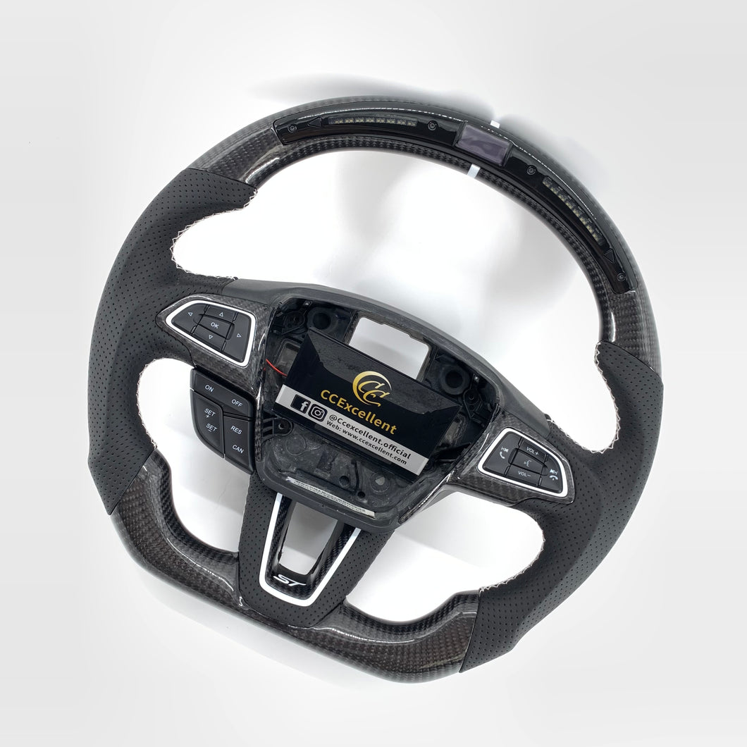 CCExcellent For Ford Focus MK3 RS/ST /EcoSport/Escape/Kuga/C-MAX 2015-2020 Carbon Fiber Steering Wheel With white stitching