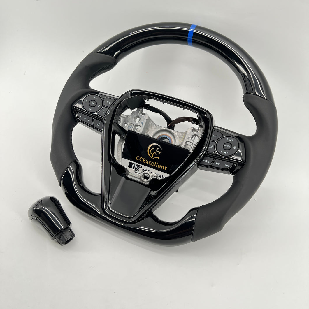 CCExcellent For Toyota 8th gen Camry SE/XSE/LE/XLE/TRD /Avalon 2018-2022 Carbon Fiber Steering Wheel With black smooth leather and stitching