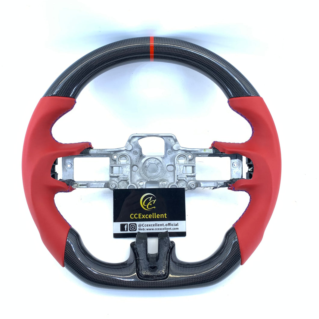 CCexcellent for Ford Mustang 2015 2016 2017carbon fiber steering wheel  with red smooth leather