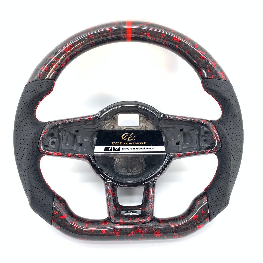 CCexcellent For 2015/2016/2017/2018/2019 Volkswagen MK7/MK7R/MK7GTI//GOLF MK7/GOLF7GIT carbon fiber steering wheel with gloss black forged carbon fiber with red flakes