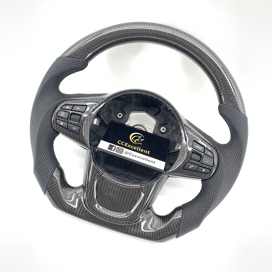 CCexcellent For Toyota Supra A90 carbon fiber steering wheel with gloss black forged carbon fiber with top&bottom&trim