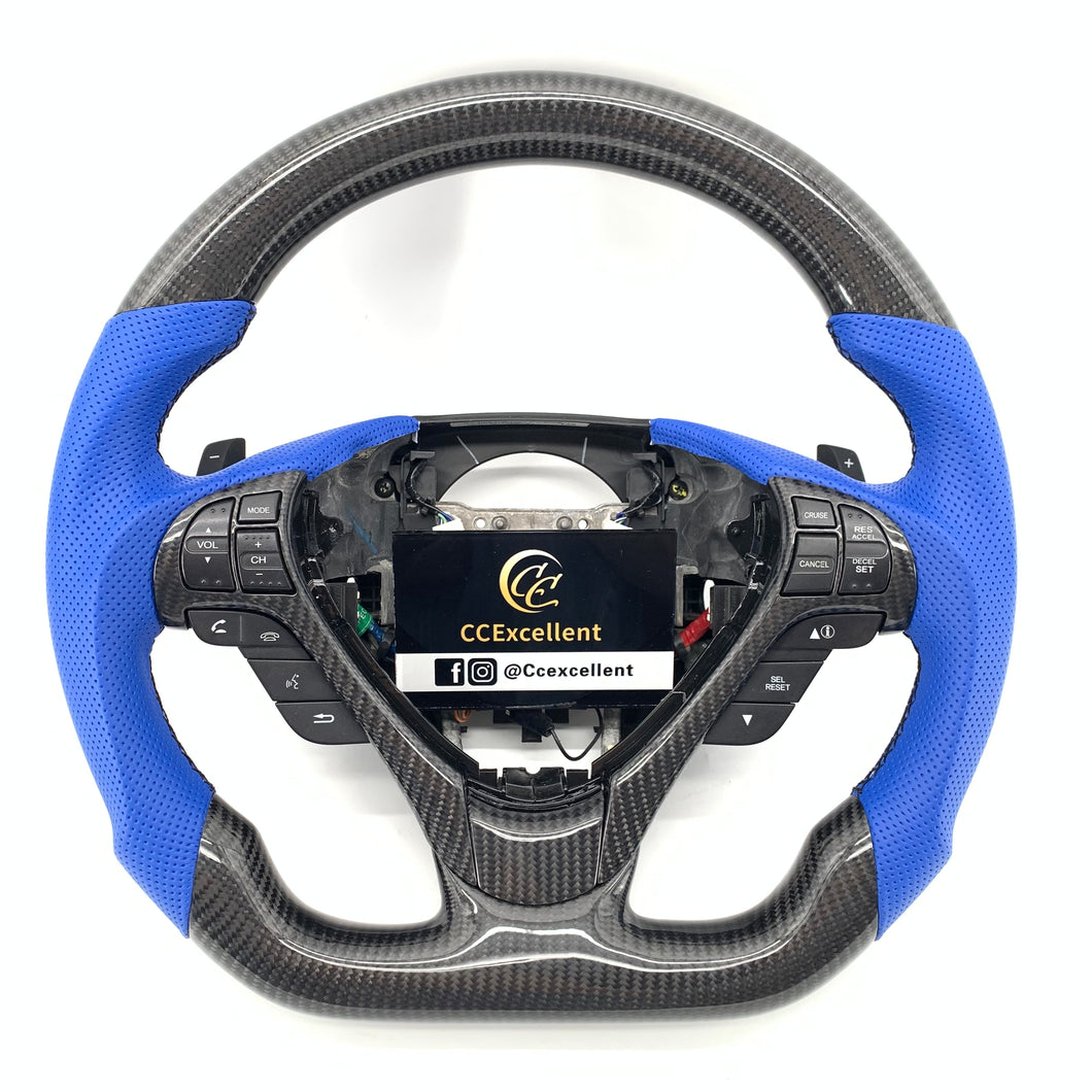 CCexcellent  For Acura TL 2009 2010 2011 2012 2013 2014 carbon  fiber steering wheel with blue perforated leather sides