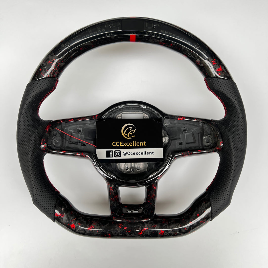 CCExcellent for Volkswagen MK7 2015-2019 carbon fiber steering wheel gloss forged carbon fiber with red flakes