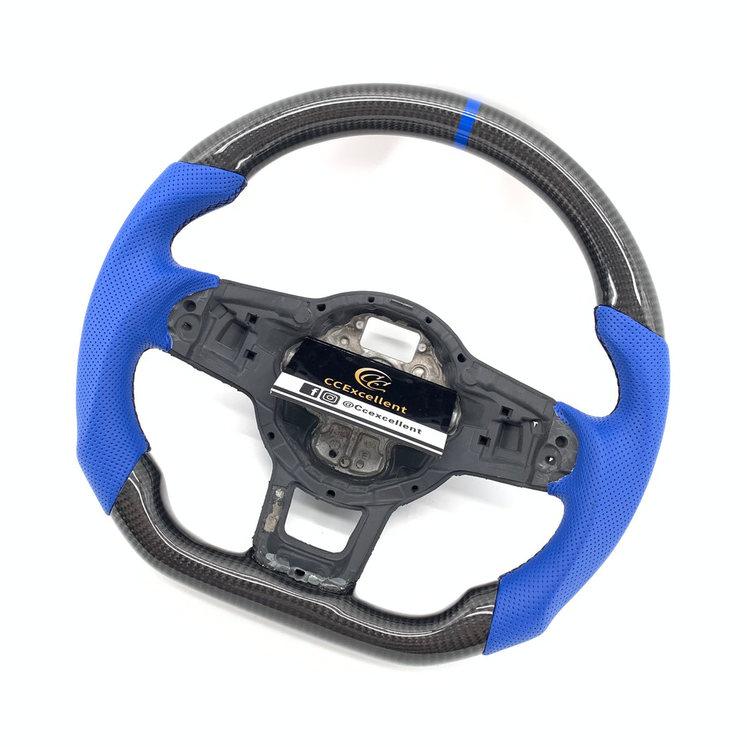 CCExcellent for Volkswagen mk7 2015-2019 carbon fiber steering wheel blue perforated leather