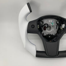 Load image into Gallery viewer, CCExcellent for tesla model 3/Y 2017-2020 carbon fiber steering wheel white smooth leather
