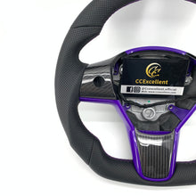 Load image into Gallery viewer, CCExcellent for tesla model 3/Y 2017-2020 carbon fiber steering wheel purple stitching
