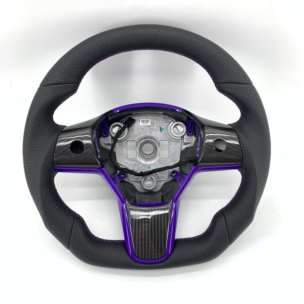 CCExcellent for tesla model 3/Y 2017-2020 carbon fiber steering wheel purple stitching