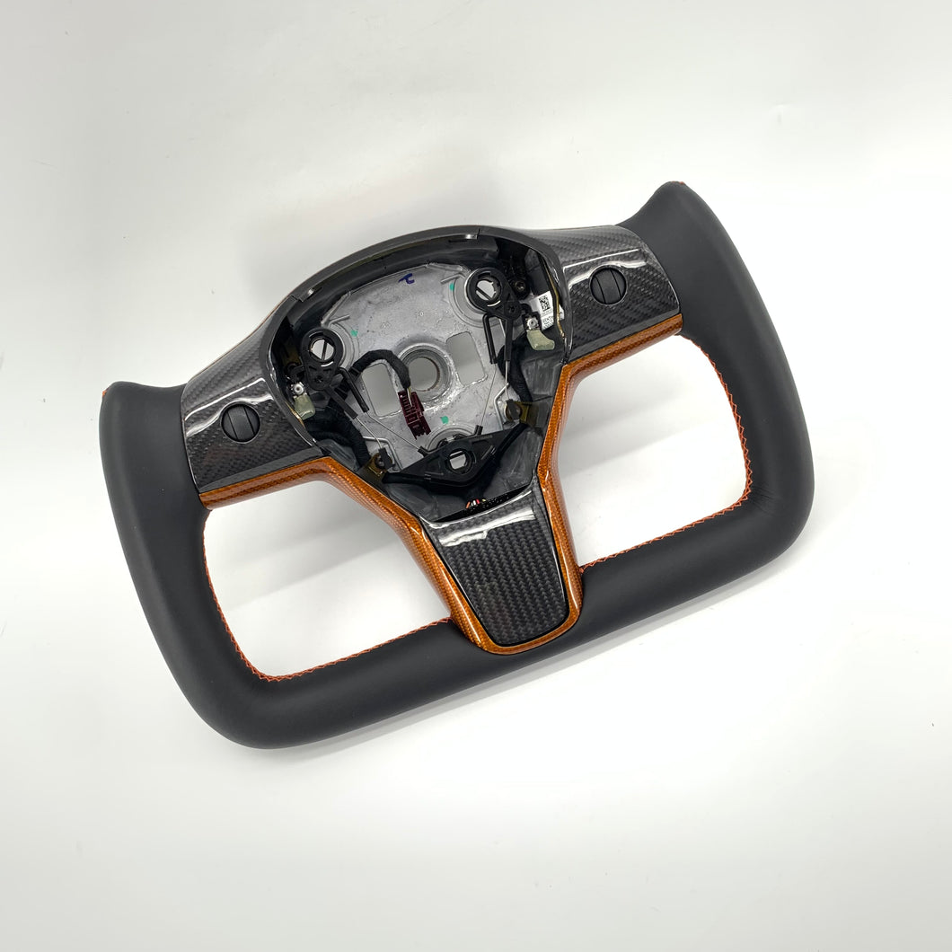 CCExcellent for tesla model3 2017-2020 carbon fiber steering wheel Orange stitching