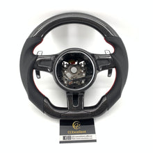 Load image into Gallery viewer, CCexcellent  For Porsche Cayman models  2013 2014 2015 2016 carbon fiber steering wheel with gloss black carbon fiber top &amp; bottom &amp; trim
