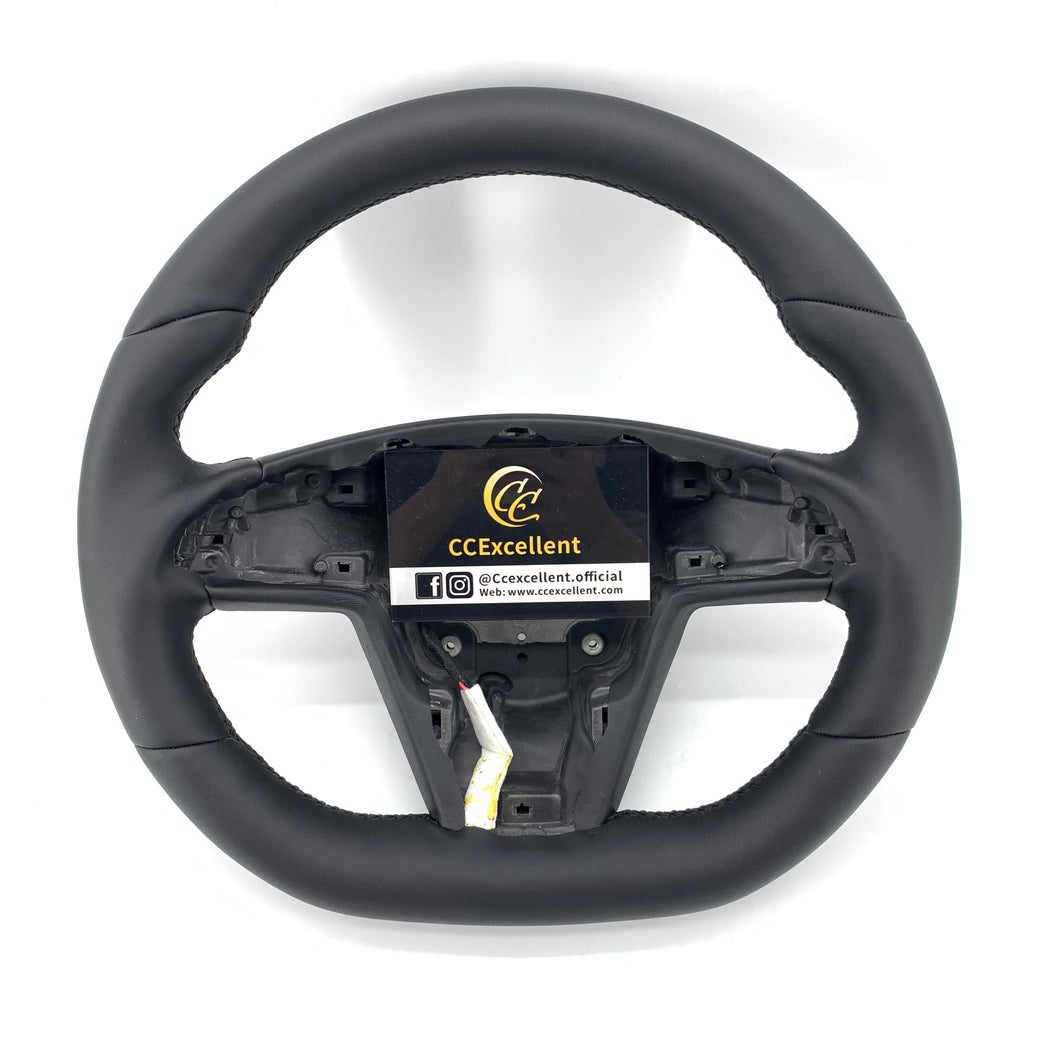 CCExcellent for tesla model S 2022+ carbon fiber steering wheel black smooth leather