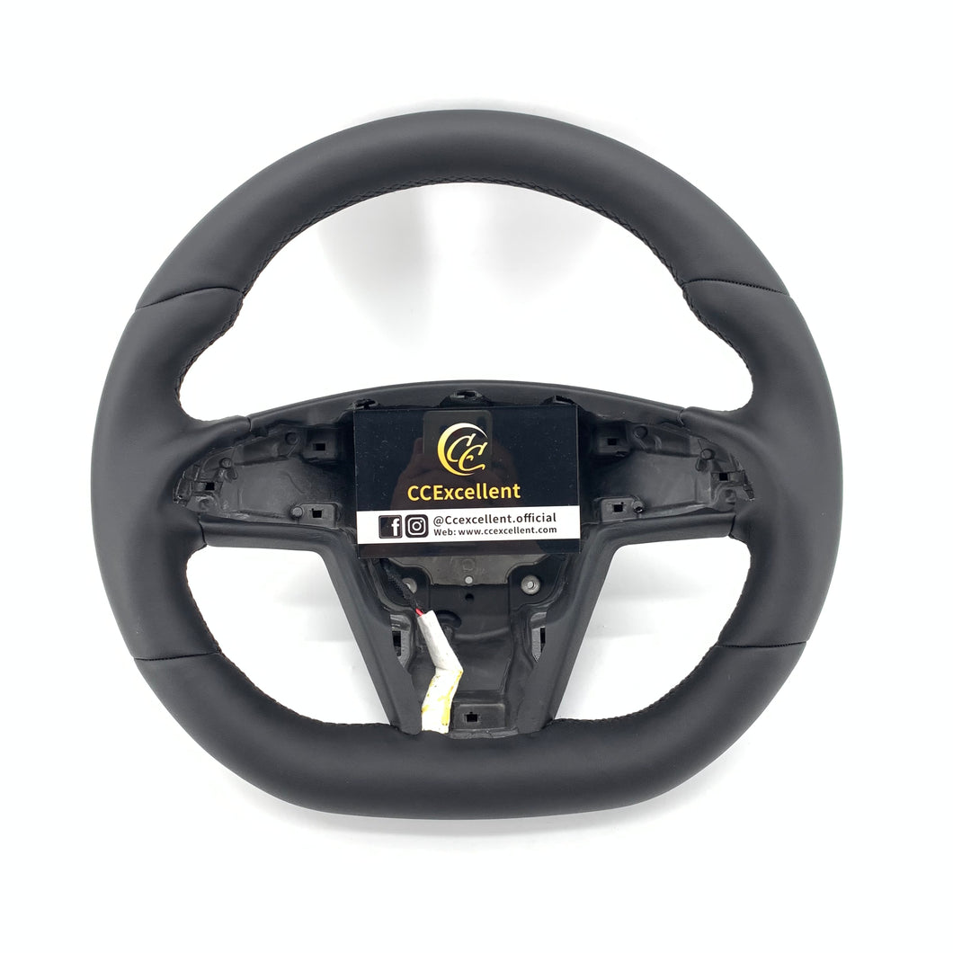 CCExcellent for tesla model s 2022+ carbon fiber steering wheel black smooth leather