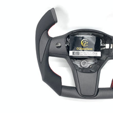 Load image into Gallery viewer, CCExcellent for tesla model3 2017-2020 carbon fiber steering wheel red stitching
