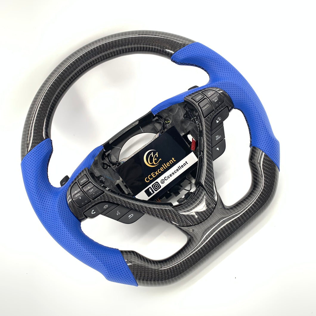 CCexcellent  For Acura TL 2009 2010 2011 2012 2013 2014 carbon  fiber steering wheel with blue perforated leather sides