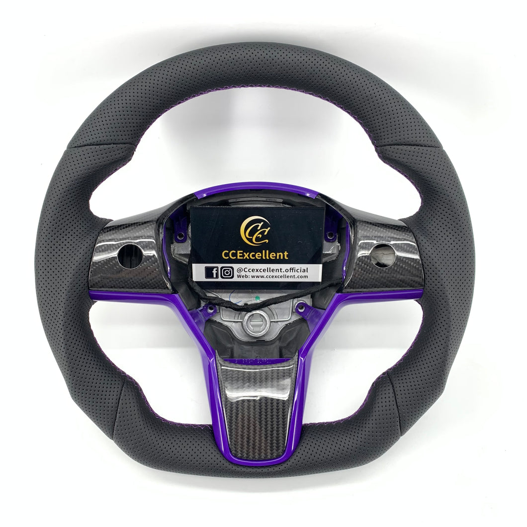 CCExcellent for tesla model 3/Y 2017-2020 carbon fiber steering wheel black carbon fiber trims