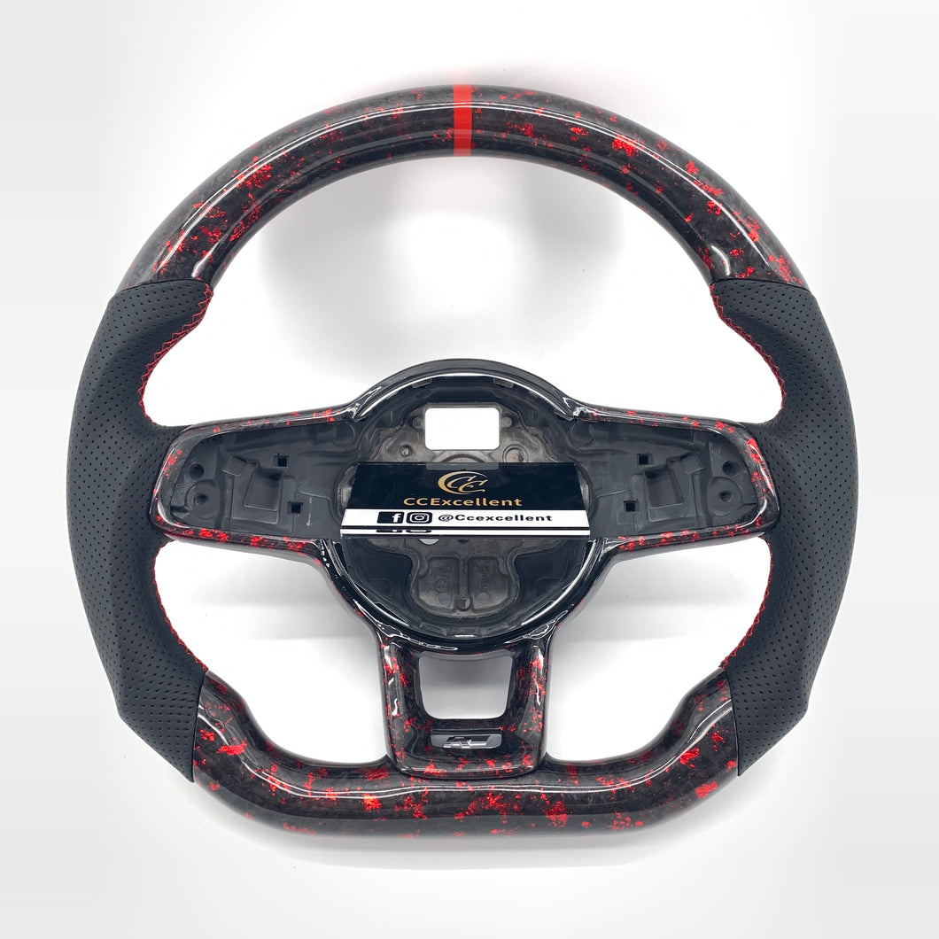 CCExcellent for Volkswagen MK7 2015-2019 carbon fiber steering wheel gloss forged carbon fiber with red flakes