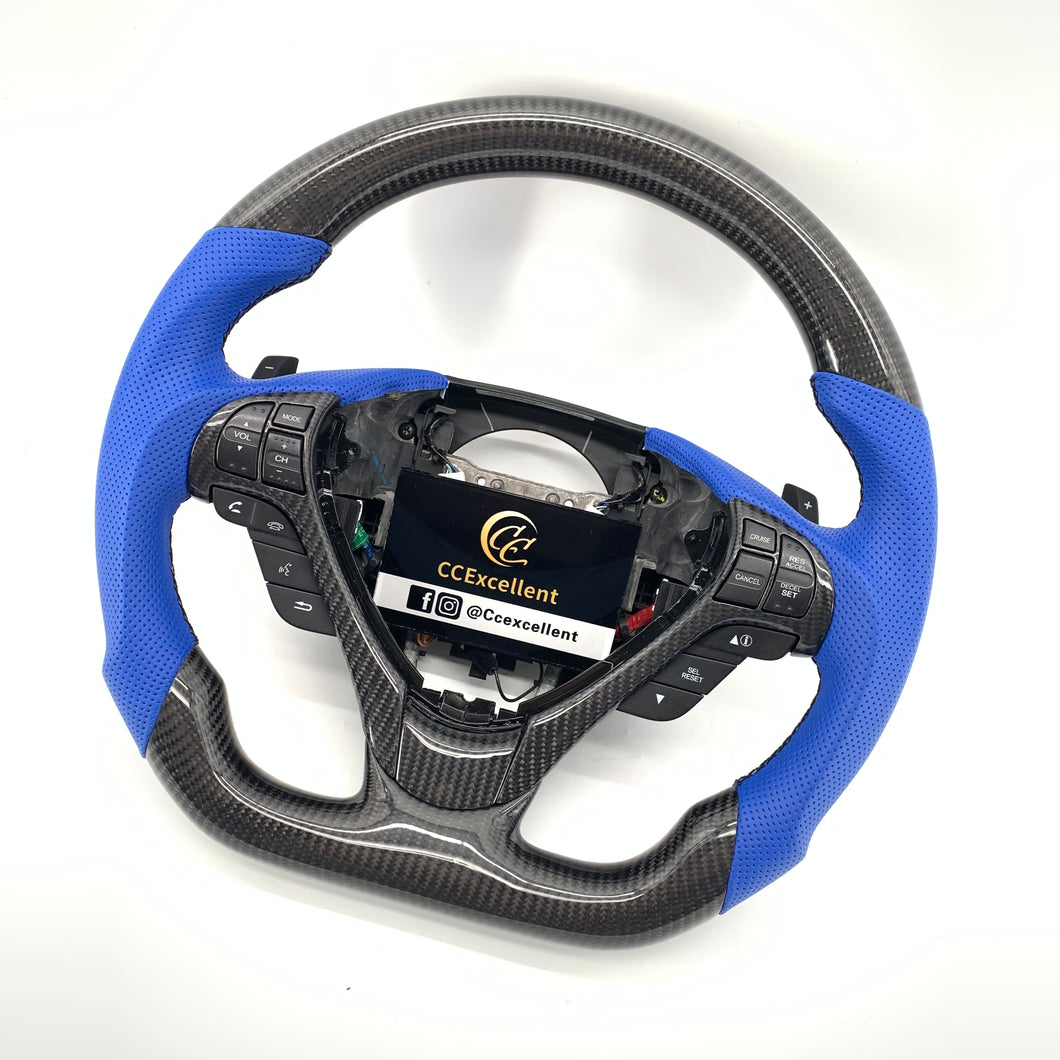 CCexcellent  For Acura TL 2009 2010 2011 2012 2013 2014 carbon steering wheel  with blue perforated leather sides