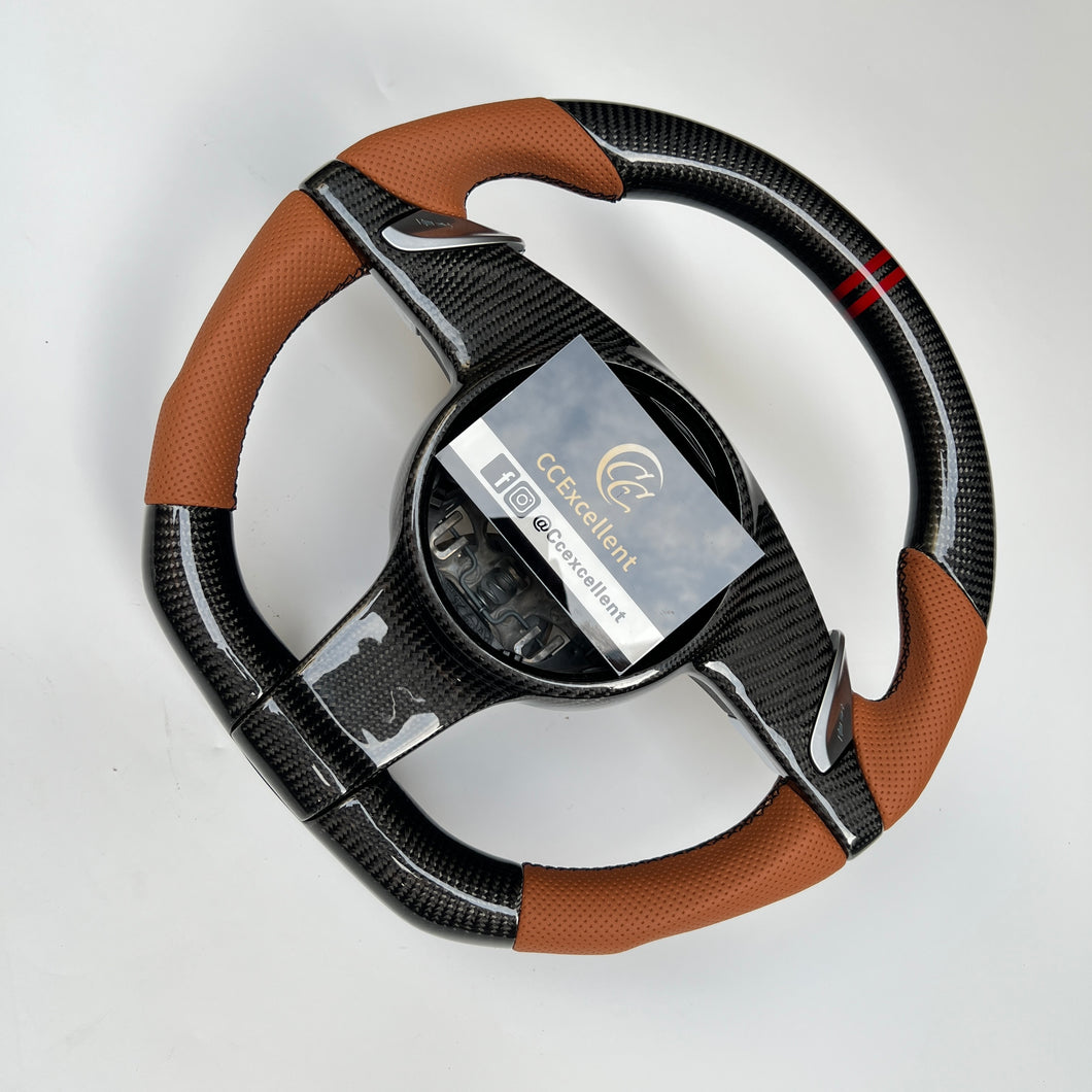CCexcellent For Porsche Panamera 2009 2010 2011 2012 2013 2014 2015 2016 carbon fiber steering wheel  with brown perforated leather sides